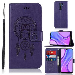 For Xiaomi Redmi 9 Wind Chime Owl Embossing Pattern Horizontal Flip Leather Case, with Holder & Card Slots & Wallet(Purple)