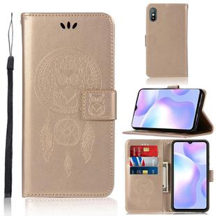 For Xiaomi Redmi 9A Wind Chime Owl Embossing Pattern Horizontal Flip Leather Case, with Holder & Card Slots & Wallet(Gold)