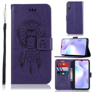 For Xiaomi Redmi 9A Wind Chime Owl Embossing Pattern Horizontal Flip Leather Case, with Holder & Card Slots & Wallet(Purple)