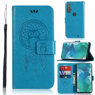 For Motorola Moto Edge Plus Wind Chime Owl Embossing Pattern Horizontal Flip Leather Case, with Holder & Card Slots & Wallet(Blue)