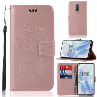 For OnePlus 8 Wind Chime Owl Embossing Pattern Horizontal Flip Leather Case, with Holder & Card Slots & Wallet(Rose Gold)