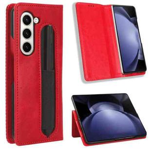 For Samsung Galaxy Z Fold6 with Pen Slot Magnetic Buckle Retro Texture Leather Phone Case(Red)