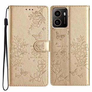 For HMD Pulse+ Butterflies and Flowers Leather Phone Case(Gold)