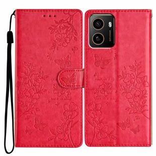 For HMD Pulse+ Butterflies and Flowers Leather Phone Case(Red)