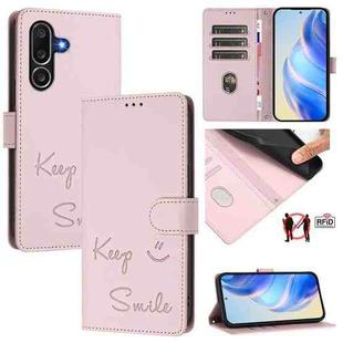 For Samsung Galaxy M56 5G Smile Embossing RFID Leather Phone Case(Pink)