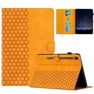 For Samsung Galaxy Tab S9 / S9 FE Honeycomb Embossed Leather Smart Tablet Case(Yellow)