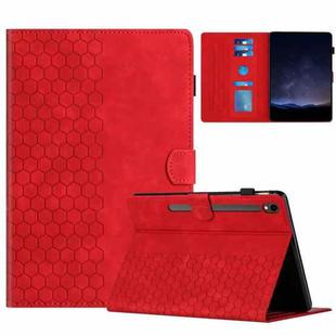 For Samsung Galaxy Tab S9 / S9 FE Honeycomb Embossed Leather Smart Tablet Case(Red)