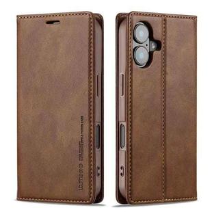 For iPhone 16 Plus LC.IMEEKE RFID Anti-theft Leather Phone Case(Brown)