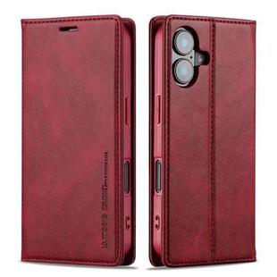 For iPhone 16 LC.IMEEKE RFID Anti-theft Leather Phone Case(Red)