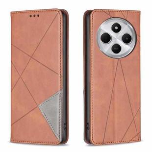 For Redmi 14C 4G Rhombus Texture Magnetic Leather Phone Case(Brown)