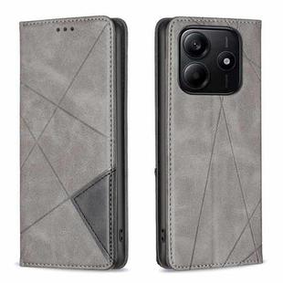 For Redmi Note 14 5G Rhombus Texture Magnetic Leather Phone Case(Grey)