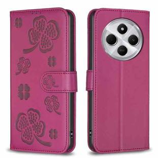 For Redmi 14C 4G Four-leaf Embossed Leather Phone Case(Rose Red)