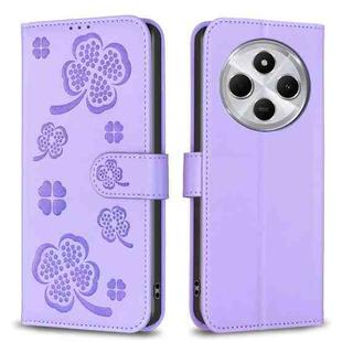 For Redmi 14C 4G Four-leaf Embossed Leather Phone Case(Purple)