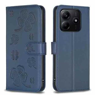 For Redmi Note 14 5G Four-leaf Embossed Leather Phone Case(Blue)