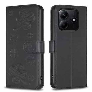 For Redmi Note 14 5G Four-leaf Embossed Leather Phone Case(Black)