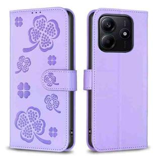 For Redmi Note 14 5G Four-leaf Embossed Leather Phone Case(Purple)