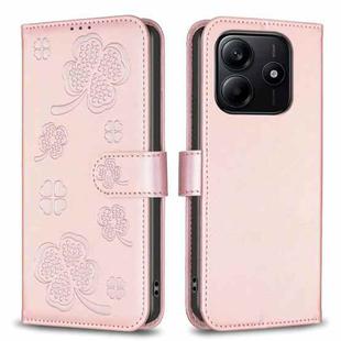 For Redmi Note 14 5G Four-leaf Embossed Leather Phone Case(Pink)