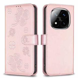 For Redmi Note 14 Pro 5G / Note 14 Pro+ 5G Four-leaf Embossed Leather Phone Case(Pink)