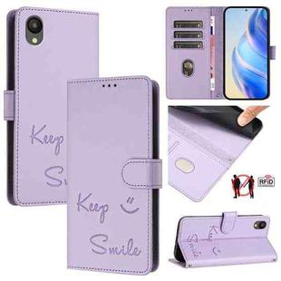 For Samsung Galaxy A04 Core / A03 Core Smile Embossing RFID Leather Phone Case(Light Purple)