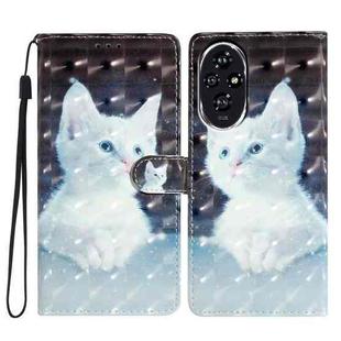 For Honor 200 3D Pattern Leather Phone Case(White Cat)