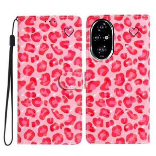 For Honor 200 Pro 3D Pattern Leather Phone Case(Pink Leopard Print)