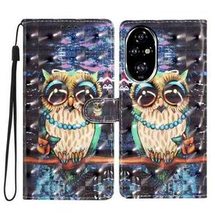 For Honor 200 Pro 3D Pattern Leather Phone Case(Big-eyed owl)