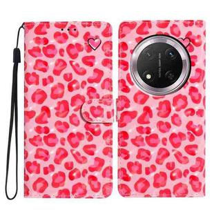 For Honor X9c 5G 3D Pattern Leather Phone Case(Pink Leopard Print)