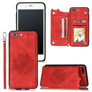 For iPhone 8 Plus & 7 Plus Mandala Embossed PU + TPU Case with Holder & Card Slots & Photo Frame & Hand Strap(Red)