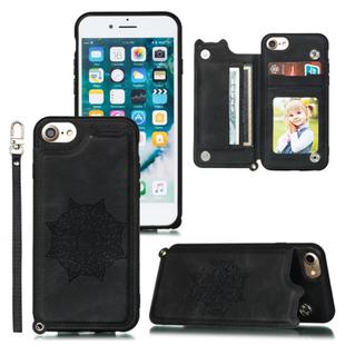 For iPhone 8 & 7 Mandala Embossed PU + TPU Case with Holder & Card Slots & Photo Frame & Hand Strap(Black)