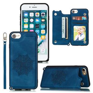 For iPhone 8 & 7 Mandala Embossed PU + TPU Case with Holder & Card Slots & Photo Frame & Hand Strap(Blue)