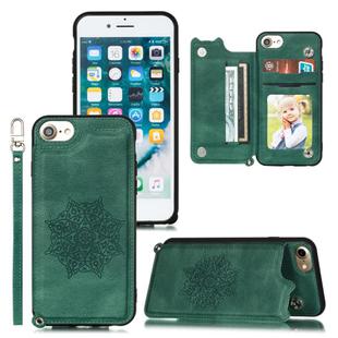 For iPhone 8 & 7 Mandala Embossed PU + TPU Case with Holder & Card Slots & Photo Frame & Hand Strap(Green)