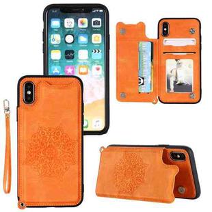 For iPhone XS Max Mandala Embossed PU + TPU Case with Holder & Card Slots & Photo Frame & Hand Strap(Yellow)
