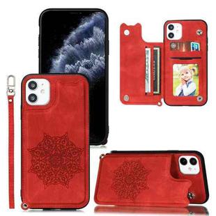 For iPhone 11 Pro Mandala Embossed PU + TPU Case with Holder & Card Slots & Photo Frame & Hand Strap(Red)