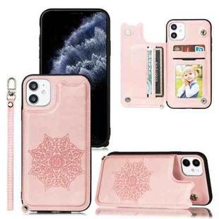 For iPhone 11 Pro Mandala Embossed PU + TPU Case with Holder & Card Slots & Photo Frame & Hand Strap(Rose Gold)