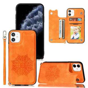 For iPhone 11 Pro Mandala Embossed PU + TPU Case with Holder & Card Slots & Photo Frame & Hand Strap(Yellow)