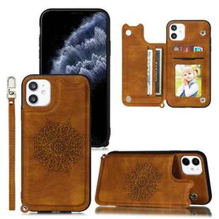 For iPhone 11 Pro Mandala Embossed PU + TPU Case with Holder & Card Slots & Photo Frame & Hand Strap(Brown)