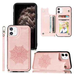For iPhone 11 Pro Max Mandala Embossed PU + TPU Case with Holder & Card Slots & Photo Frame & Hand Strap(Rose Gold)