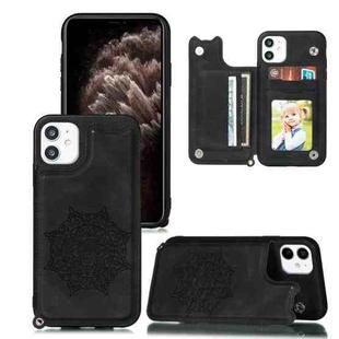 For iPhone 11 Pro Max Mandala Embossed PU + TPU Case with Holder & Card Slots & Photo Frame & Hand Strap(Black)