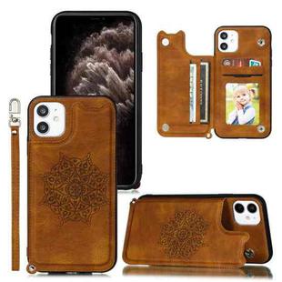 For iPhone 11 Pro Max Mandala Embossed PU + TPU Case with Holder & Card Slots & Photo Frame & Hand Strap(Brown)