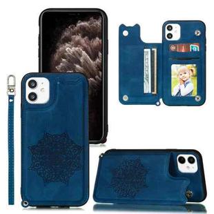 For iPhone 11 Pro Max Mandala Embossed PU + TPU Case with Holder & Card Slots & Photo Frame & Hand Strap(Blue)