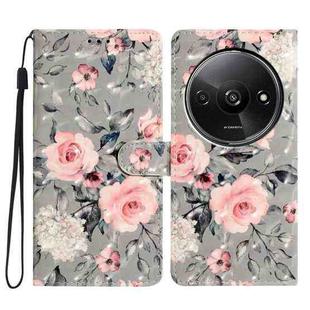 For Redmi A3 3D Pattern Leather Phone Case(Gray Base Flower)