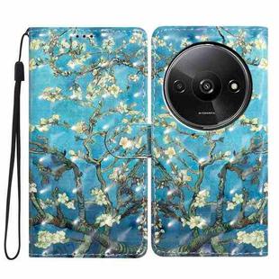 For Redmi A3 3D Pattern Leather Phone Case(Blue Base Apricot Flower)