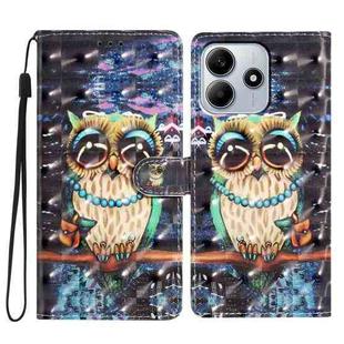For Redmi Note 14 5G 3D Pattern Leather Phone Case(Big-eyed owl)
