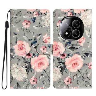For Redmi Note 14 Pro+ 5G 3D Pattern Leather Phone Case(Gray Base Flower)