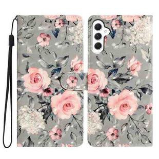 For Samsung Galaxy A36 5G 3D Pattern Leather Phone Case(Gray Base Flower)