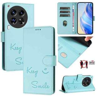 For Tecno Camon 30 Premier 5G Smile Embossing RFID Leather Phone Case(Mint Green)