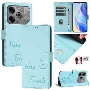 For Tecno Pova 6 Neo Smile Embossing RFID Leather Phone Case(Mint Green)