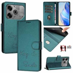 For Tecno Pova 6 Neo Smile Embossing RFID Leather Phone Case(Peacock Green)