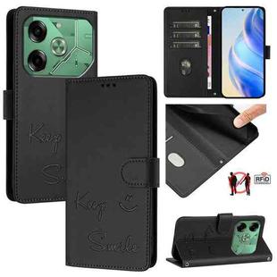 For Tecno Pova 6 4G Smile Embossing RFID Leather Phone Case(Black)