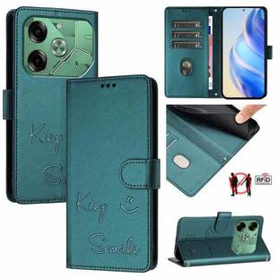 For Tecno Pova 6 4G Smile Embossing RFID Leather Phone Case(Peacock Green)